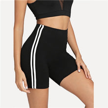 Load image into Gallery viewer, Contrast Stripe Cycling Shorts – Mid-Rise Comfort | Rossfit100 Activewear