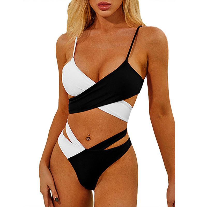Chic Tricolor Color-Block One-Piece with Bandeau Detailing
