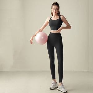 Cross Back Sports Set High Waist Hip Lifting Abdominal