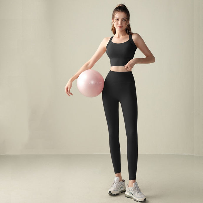 Cross Back Sports Set High Waist Hip Lifting Abdominal