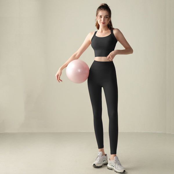 Cross Back Sports Set High Waist Hip Lifting Abdominal