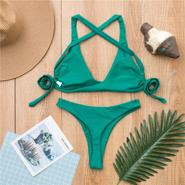 Sexy Front Knot Bikini Set with Push-Up