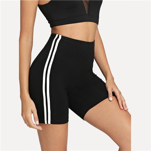Contrast Stripe Cycling Shorts – Mid-Rise Comfort | Rossfit100 Activewear