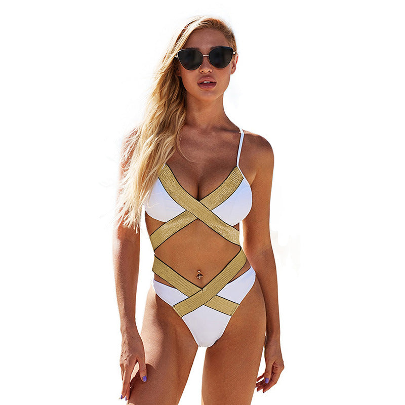 “Sexy Leopard Print Bikini with Cross-Back and Split Detail”